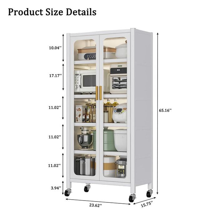 6 Tier Storage Cabinet With Transparent Door, Adjustable Shelves & Wheels