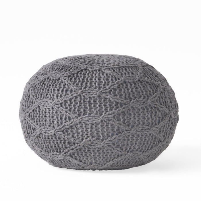 Malibu - Modern Knitted Wool Round Pouf With Handcrafted Design - Charcoal