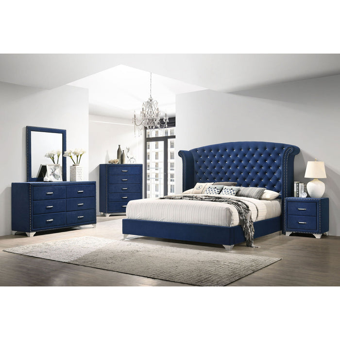 6 Drawer Upholstered Dresser With Mirror - Blue
