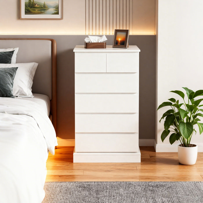 6 Drawer Tall Dresser With Concealed Handles, Vertical Storage Cabinet For Bedroom - White