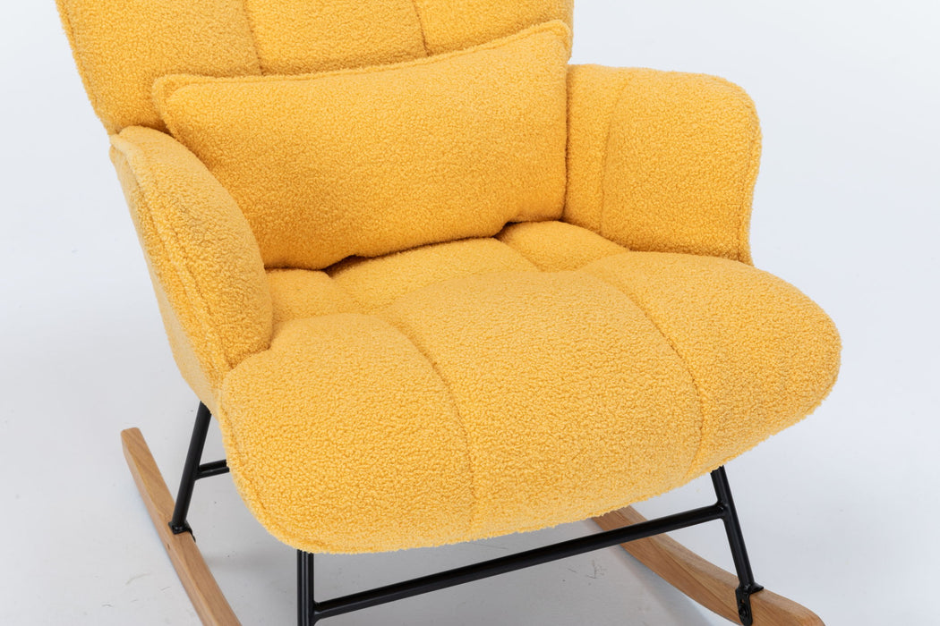 Rocking Chair Nursery, Teddy Upholstered Glider Rocker With High Backrest, Reading Chair Modern Rocking Accent Chairs Glider Recliner For Living Room - Yellow