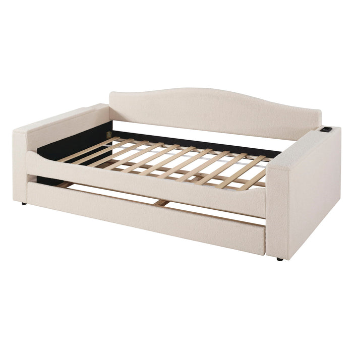 Upholstered Daybed With Storage Armrests, Trundle And Latest Integrated Bluetooth Audio System