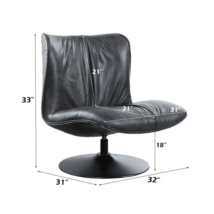Piotr - Accent Chair With Swivel - Black Top Grain Leather