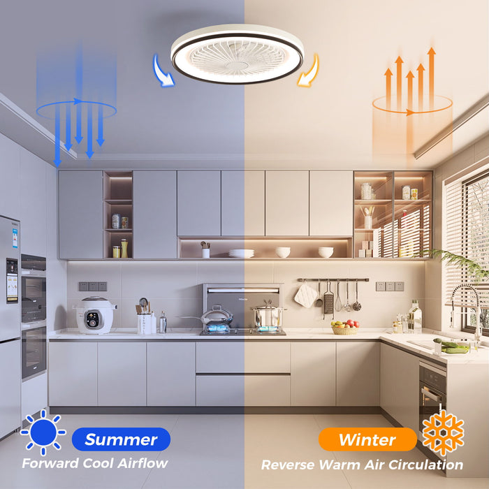 RGB Dimmable LED Bladeless Ceiling Fan With Remote Control, Flush Mount - White