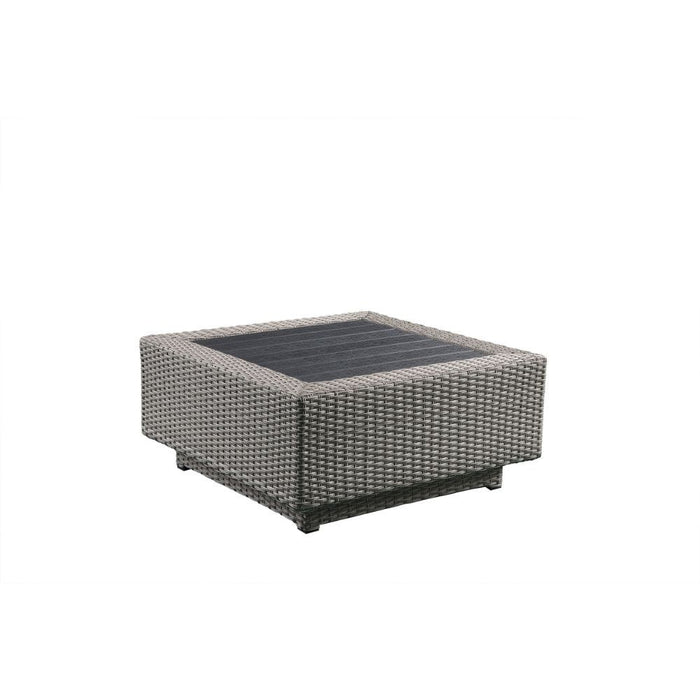 Salena - Patio Sectional Sofa With 4 Pillows & Coffee Table - Beige Fabric & Gray Wicker