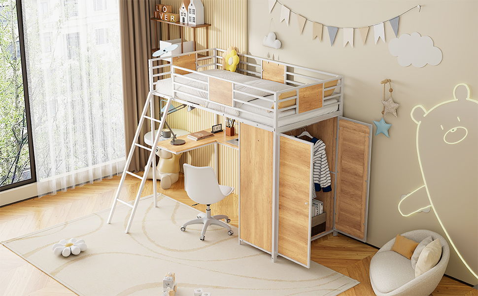 Loft Bed With L Shape Desk And Wardrobe