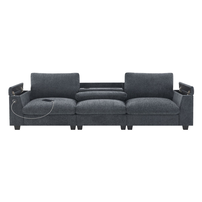 Sectional With Bluetooth Speaker Comfy Cloud Couch Set With Drop Down Table Cup Holders, USB Charger Storage Armrest Wide Seat Sofa