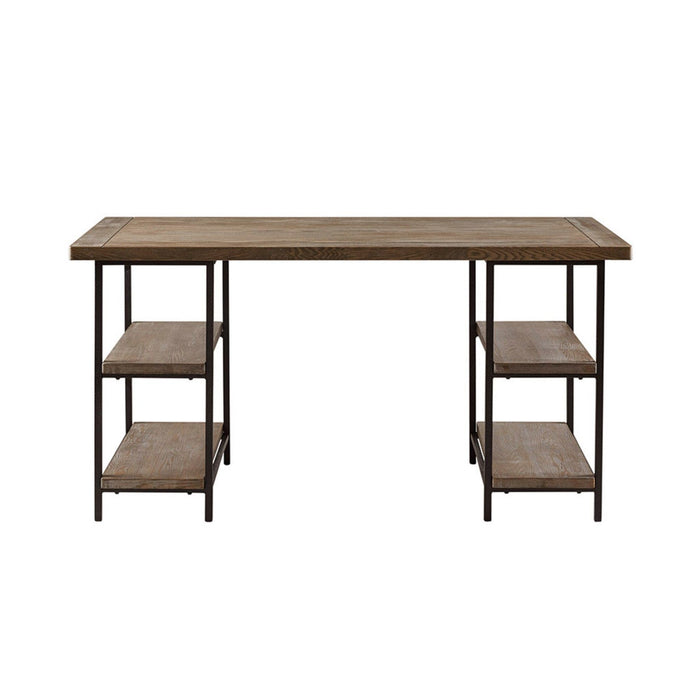 Industrial Style Metal Frame Accent Desk With Side Shelving - Gray