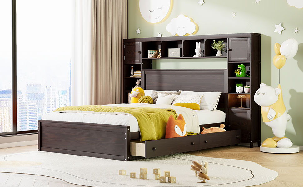 Bed With All In One Cabinet, Shelf And Sockets