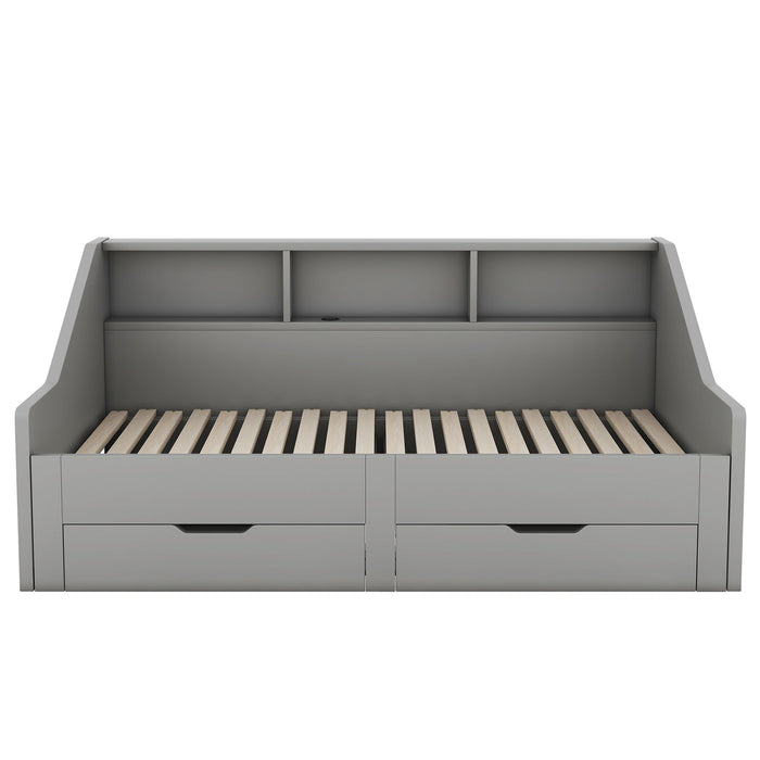 Daybed Frame With Storage Bookcases, 2 Drawers, Charging Station