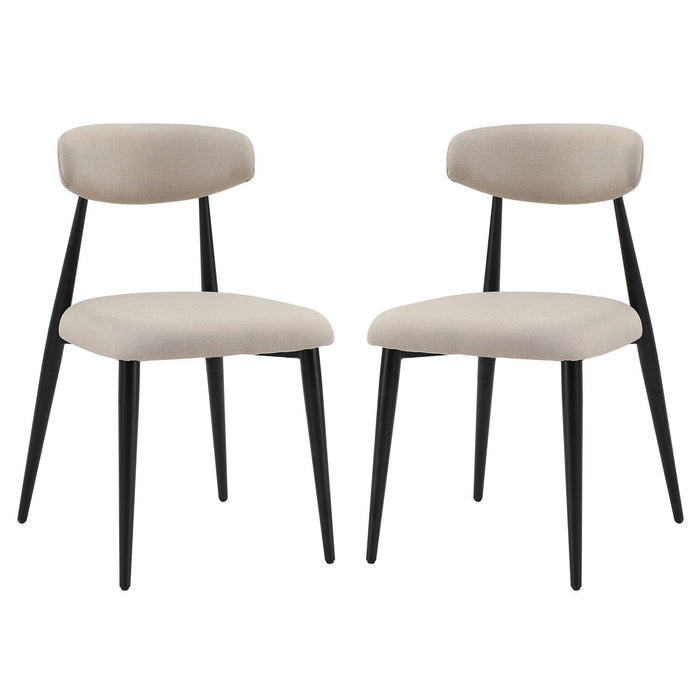 Modern Dining Chairs (Set of 2), Curved Backrest Round Upholstered And Metal Frame, Light Grey