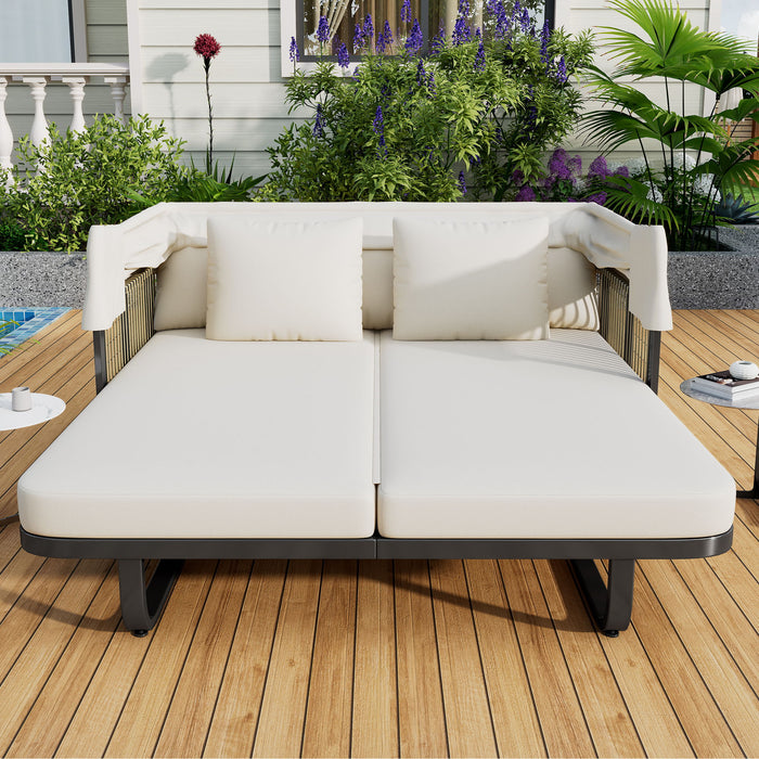 Outdoor Patio Rattan Daybed With Detachable Pillows