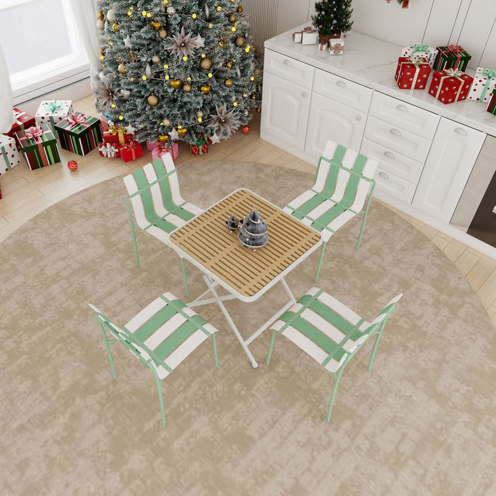 4 Piece Set Of Modern Color Block Designed Single Chairs With Folding Square Table