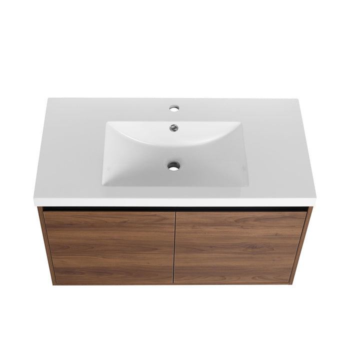 Bathroom Vanity Set With Resin Countertop Sink And 2 Doors, Engineered Wood