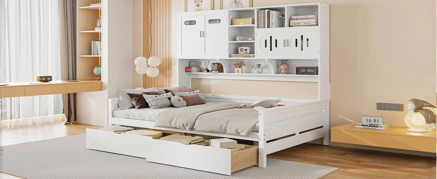 Daybed With All-In-One Cabinet And Shelf