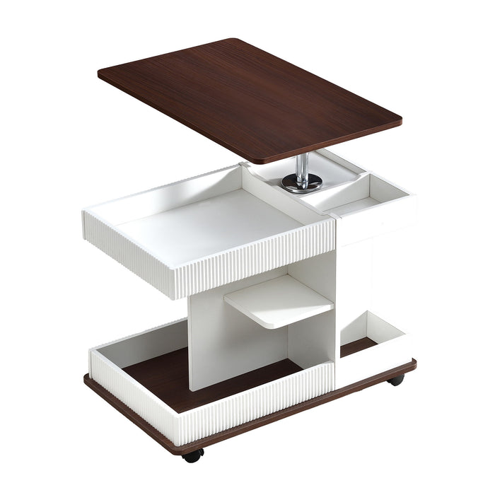Adjustable End Table With Wheels, 360°Rotating Top And Storage Space
