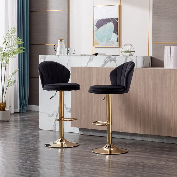(Set of 2) Bar Stools, With Chrome Footrest And Base Swivel Height Adjustable Mechanical Lifting Velvet And Golden Leg Simple Bar Stool 20"