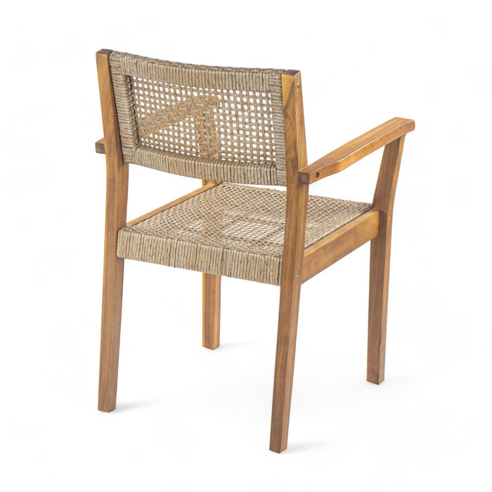 Amaris Outdoor Patio 7Pcs Acacia Wood Dining Set With Faux Wicker Chairs In Teak