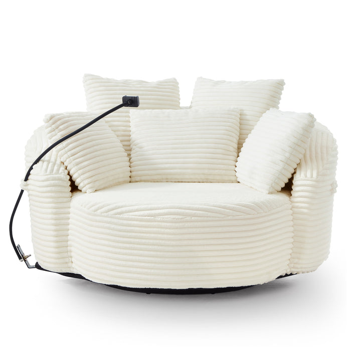 Swivel Accent Barrel Chair With Adjustable Phone Holder, 5 Pillows For Living Room
