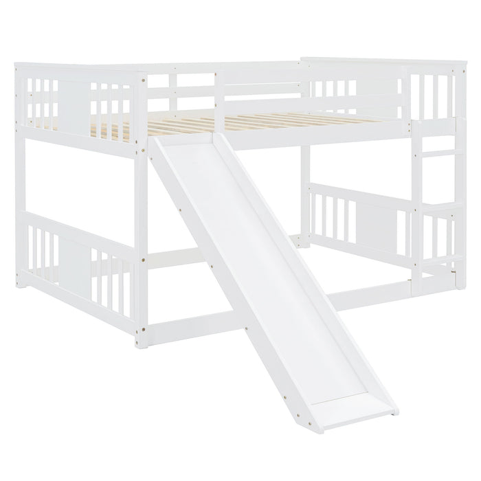 Full Over Full Bunk Bed With Ladder With Slide - White