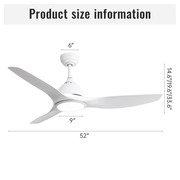 Ceiling Fan With Remote Control And LED Light, Blades, Reversible DC Motor For Indoor / Outdoor Use - White