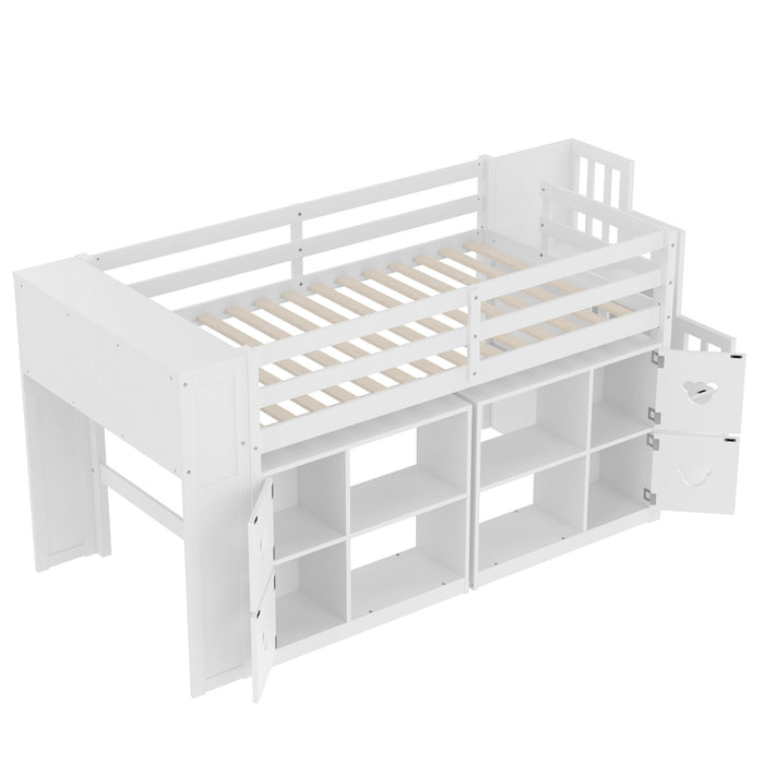 Loft Bed With Storage Cabinets, Staircase Drawers & LED Lights