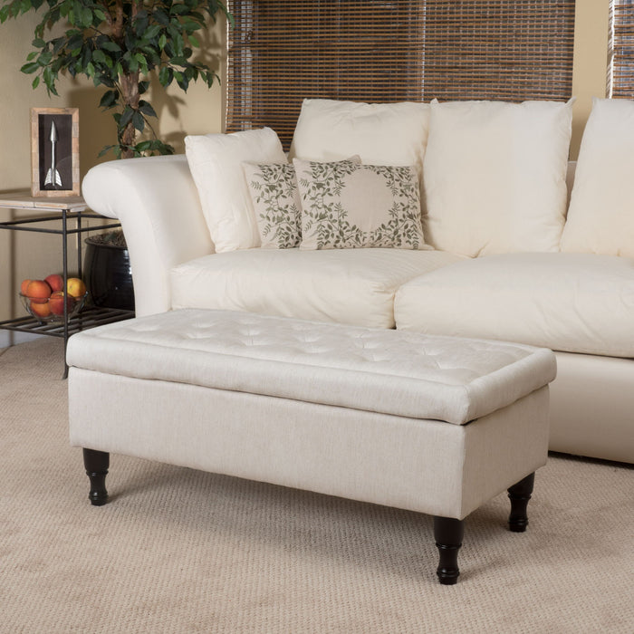 Button-Tufted Upholstered Ottoman With Hidden Storage - Linen