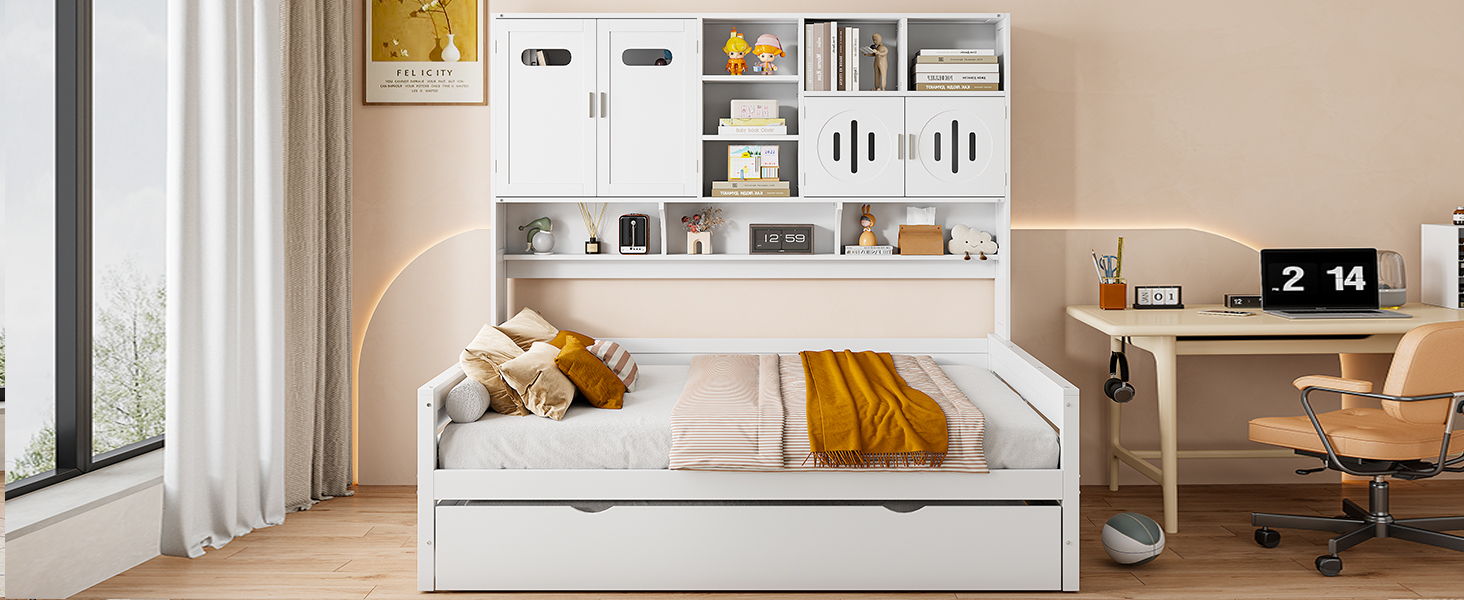 Daybed With All-In-One Cabinet And Shelf