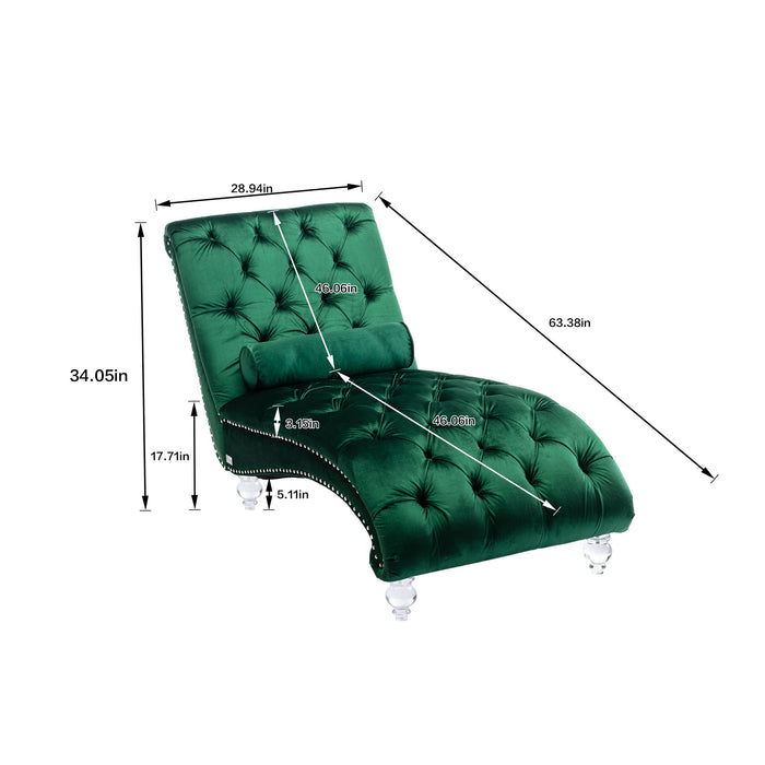 Velvet Chaise Lounge Indoor, Button Tufted Upholstered Chaise Lounge Chair With Pillow