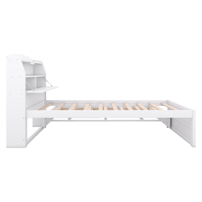 LED Platform Bed With Trundle With Storage Headboard With Drawers