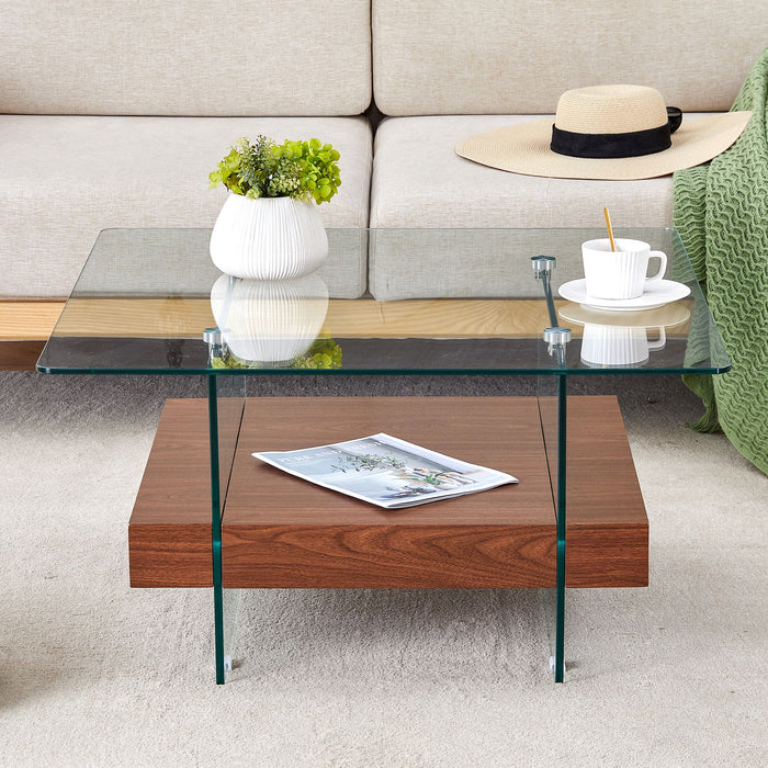 Modern 2 Tier Square Coffee Table, Elegant Marble Pattern