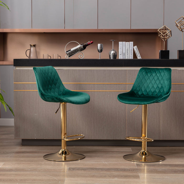 (Set of 2) Bar Stools, With Chrome Footrest And Base Swivel Height Adjustable Mechanical Lifting Velvet And Golden Leg Simple Bar Stool - Emerald
