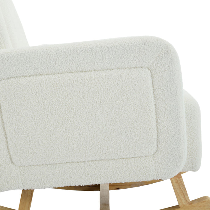 Accent Rocking Chair With Curved Back & Pillow, Base, Ultimate Comfort For Living Room Or Nursery - Cream White