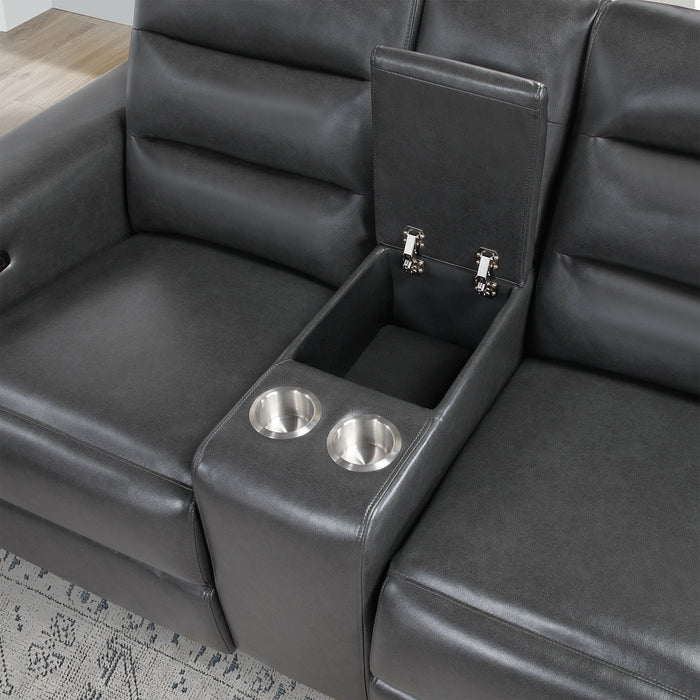 Yamein - Power Reclining Loveseat With Bookcase Arms And LED Lights - Charcoal