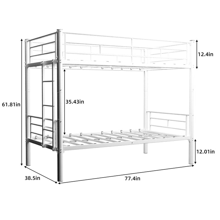 Metal Bunk Bed For Kids, Convertible Bedframe With Ladders & Guardrail