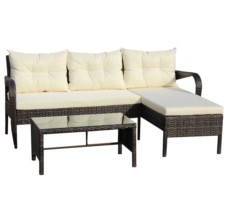 Outdoor Patio Sets 3 Piece Conversation Set Wicker Ratten Sectional Sofa With Seat Cushions (Beige Cushion)