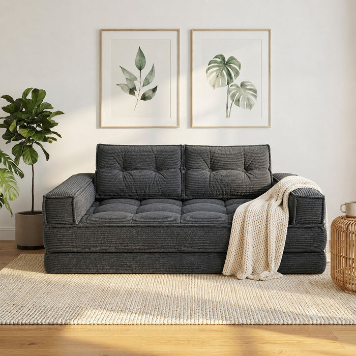 2 Seater Modular Corduroy Sofa With Chaise Lounge For Living Room