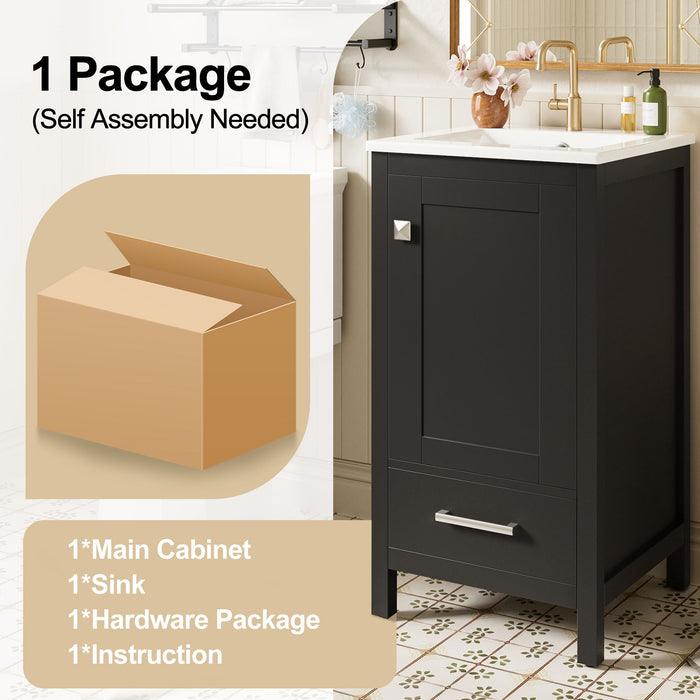 Bathroom Vanity With Ceramic Sink, Soft Close Drawers, Door Organizer, Divider Drawer, Adjustable Foot Pads