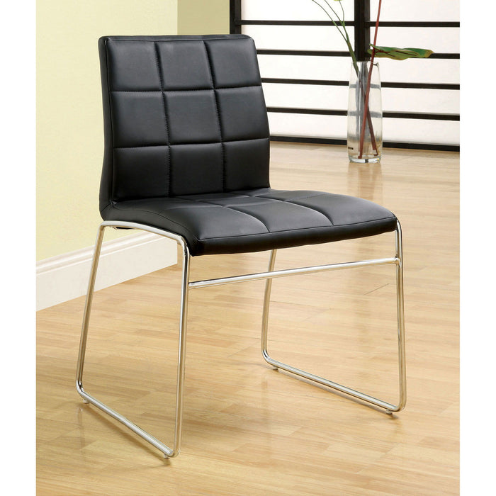 (Set of 2) Leatherette Upholstered Side Chairs In Black And Chrome
