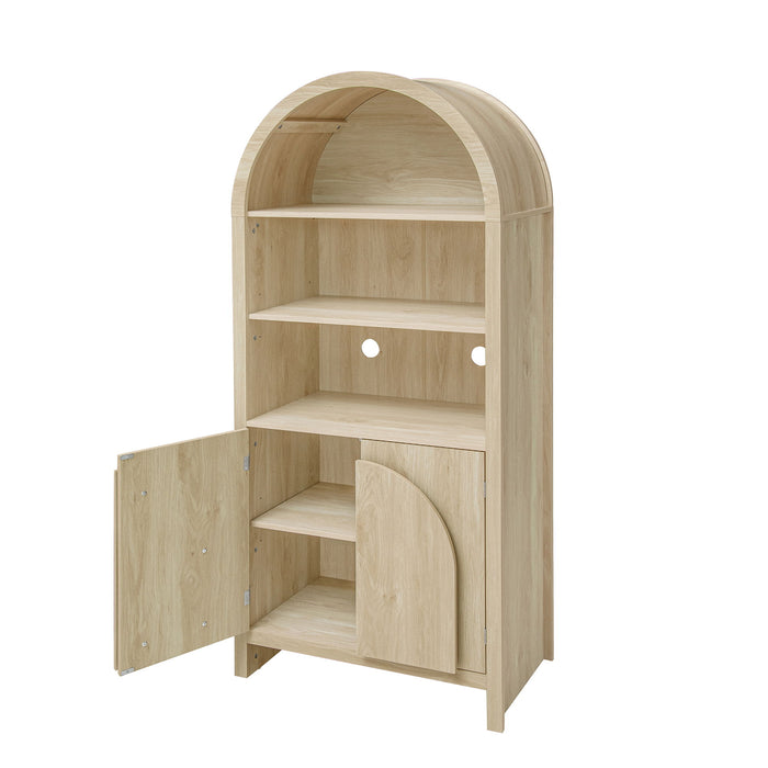 Arched Kitchen Pantry, Modern Farmhouse Wood Kitchen Storage Cabinets, Arched Storage Display Cabinet With Adjustable Shelves, Versatile Cupboard For Kitchen, Dining Room - Natural