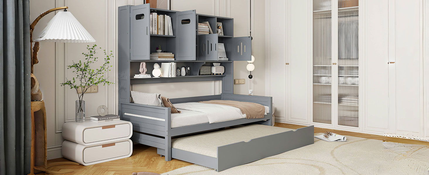 Daybed With All-In-One Cabinet And Shelf