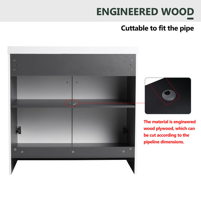 Contemporary Freestanding Bathroom Vanity With Resin Sink & Soft-Close Cabinet Doors