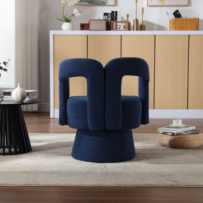 360 Degree Swivel Cuddle Barrel Accent Chairs, Round Armchairs With Wide Upholstered, Fluffy Fabric Chair For Living Room, Bedroom, Office - Navy