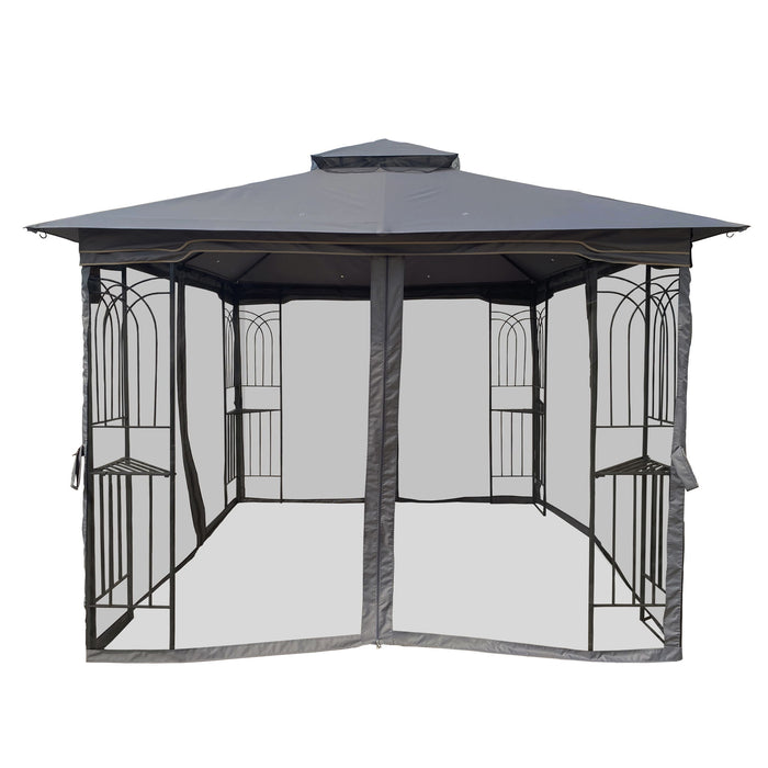 Patio Gazebo Tent With Ventilated Double Roof And Mosquito Net