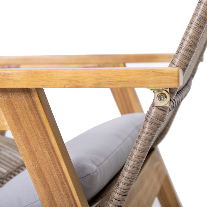 Acacia Wood Cape Woven Wicker Large Lounge Chair With Pillow For Patio, Deck, Yard, Lawn And Garden Seating Wicker (Set of 2) - Teak