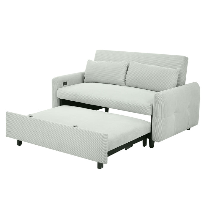 Pull-Out 2 Seat Modern Sleeper Sofa With 2 Throw Pillows And USB Ports