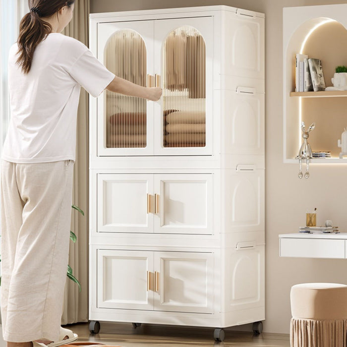 Folding Wardrobe Cabinet With Magnetic Doors, Wheels And Hangers