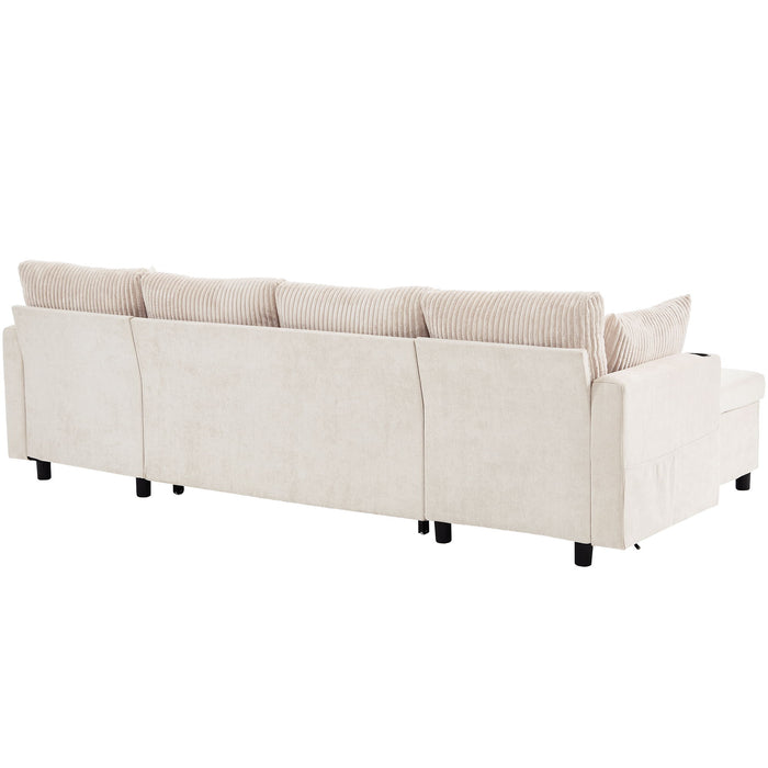 Sectional Sofa Bed With Pull Out Sleeper, USB Ports, Cup Holders