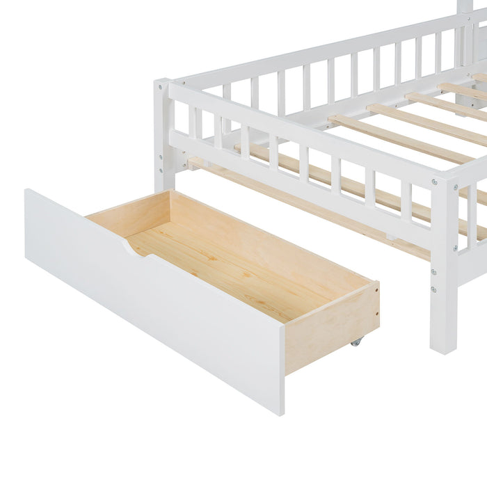 House Bed With Upholstered Sofa, Wireless Charging Station, Shelves And 2 Drawers