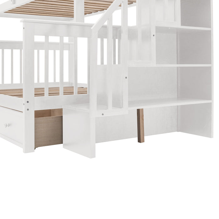 Stairway Bunk Bed With Storage And Guard Rail For Bedroom